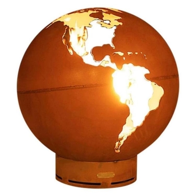 36 นิ้ว Earth Corten Steel Fire Globe การเผาไหม้ไม้ Metal Sphere Fire Pit