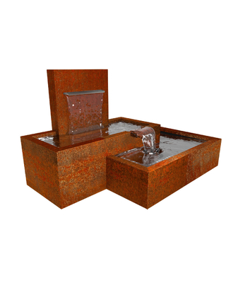 คุณสมบัติน้ำของ Cascade Fountain Corten Steel พร้อมผนังน้ำล้น