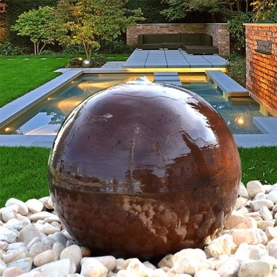 Fuxin Corten Steel Sphere คุณลักษณะน้ำ Garden Fountain Ball Shaped
