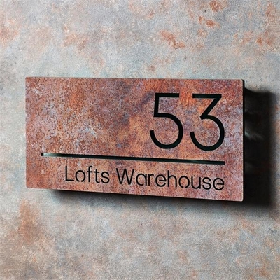 โมเดิร์นร่วมสมัย Corten Steel Wall Art Barn Signs House Number