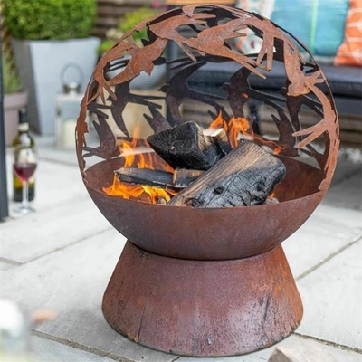เลเซอร์ตัด Corten Steel ออกซิไดซ์ Swallows Globe Fire Pit