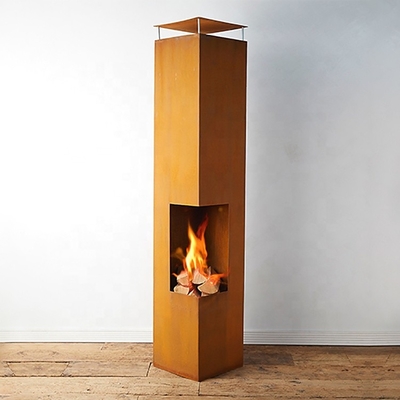 สี่เหลี่ยมผืนผ้าสนิม Corten เหล็กเตาผิงกลางแจ้ง Chiminea การเผาไหม้ไม้