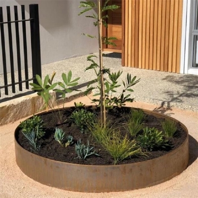 แหวนต้นไม้แนวนอน Corten Steel หนา 2 มม. พร้อมขอบพับด้านบน